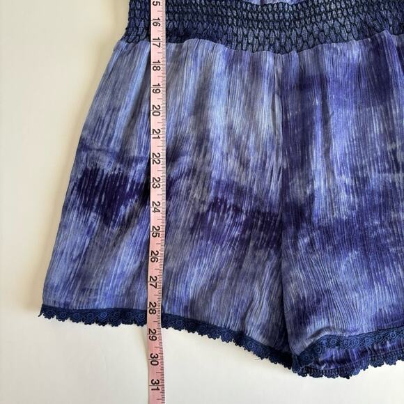 Crescent Blue Tie Dye Boho Style Sleeveless Surplice Neckline Romper Medium - Picture 6 of 11